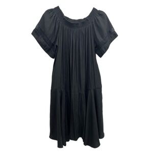 Ramy Brook Dress Small Black Scoop Neck Flutter Sleeves Tiered